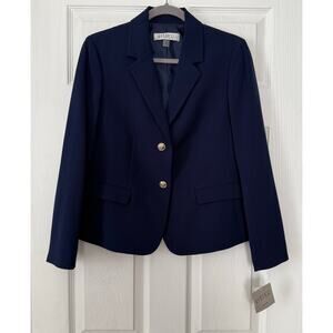 Kasper New Women's Blue Navy Button Front Blazer Jacket Size 8 Petite